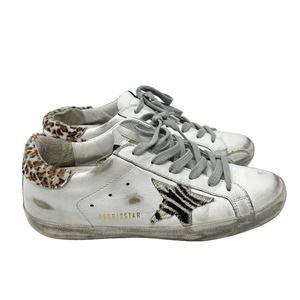 Golden Goose White Leather Zebra Leopard Superstar Sneakers